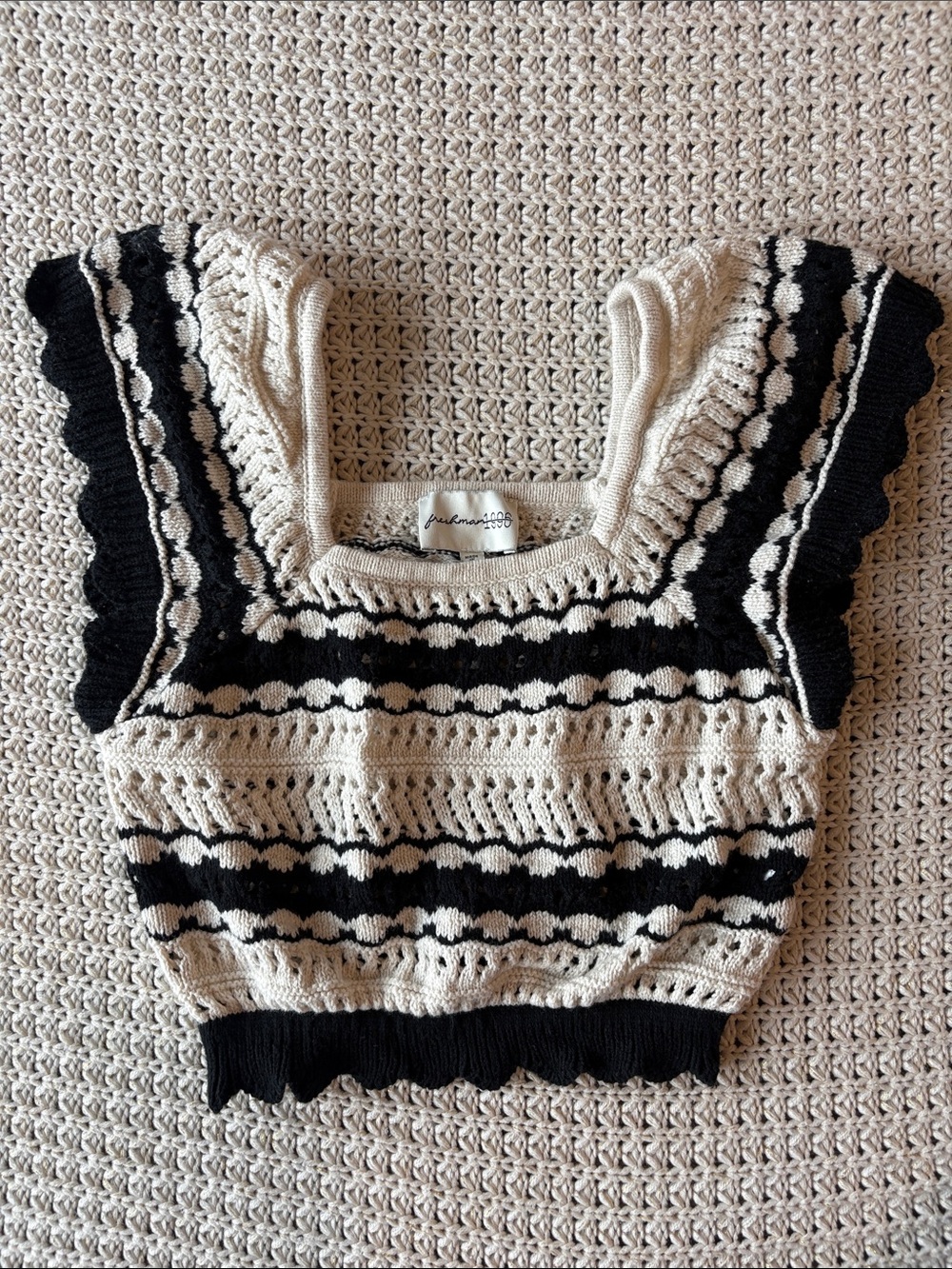 Freshman 1996 crochet Cream and Black Cropped Tank